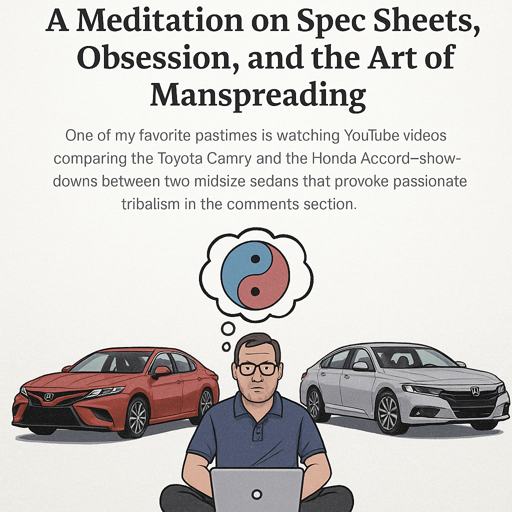 Camry vs. Accord: A Meditation on Spec Sheets, Obsession, and the Art of&nbsp;Manspreading